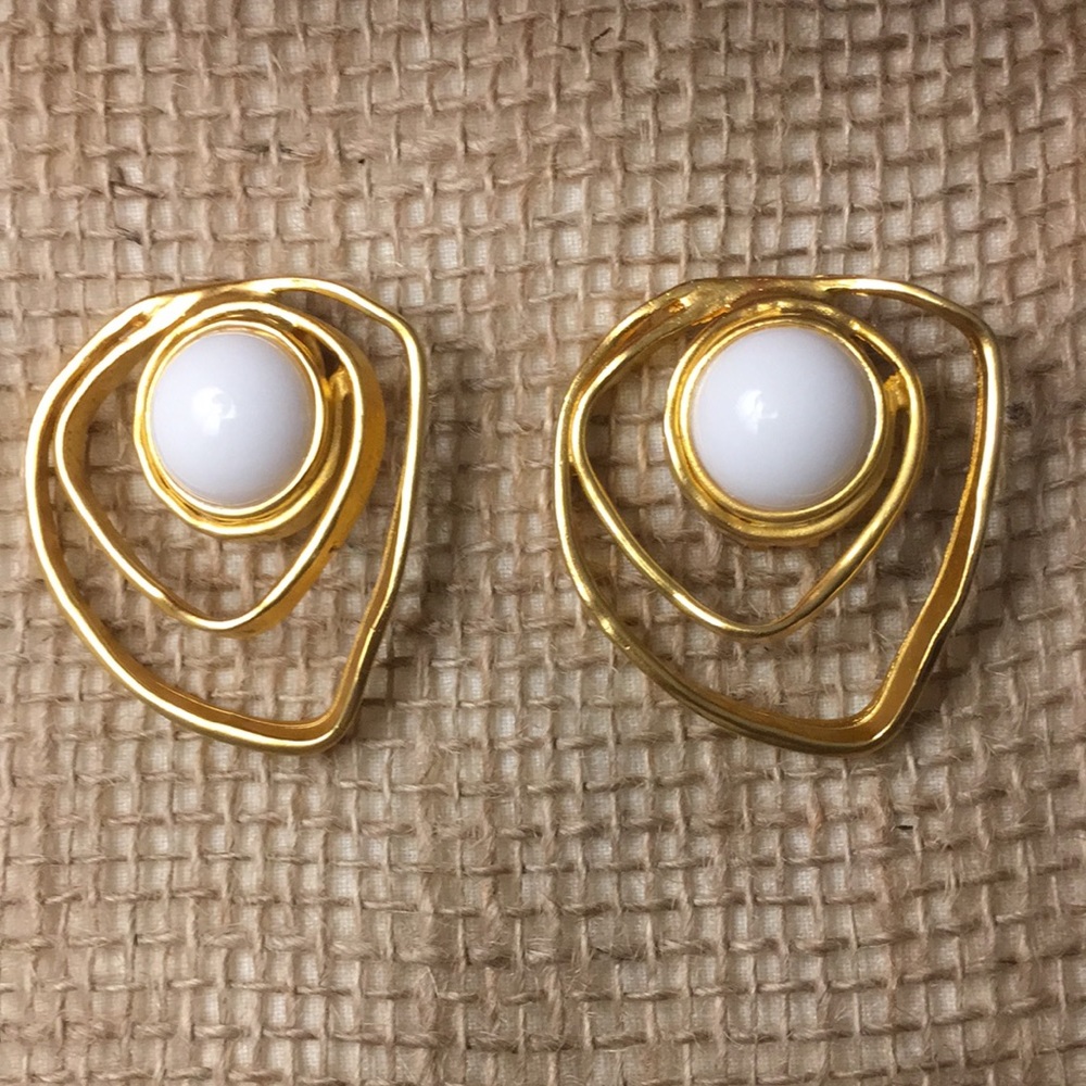 Vintage Norma Jean Gold-Tone Abstract Faux Pearl Earrings